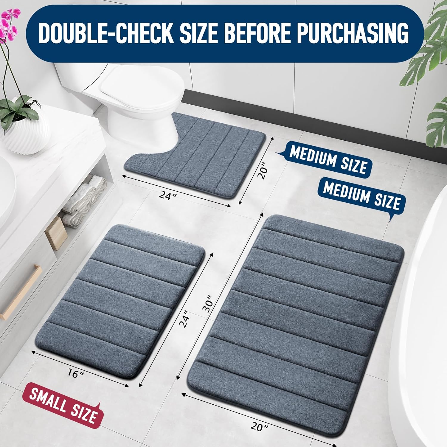 Colorxy Memory Foam Bath Mat 30x20, Ultra Soft and Absorbent Bathroom Rugs, Non-Slip, Machine Wash Dry, Thick Bath Rug Carpet for Bathroom Floor, Sink and Shower, Dark Grey - Image 2