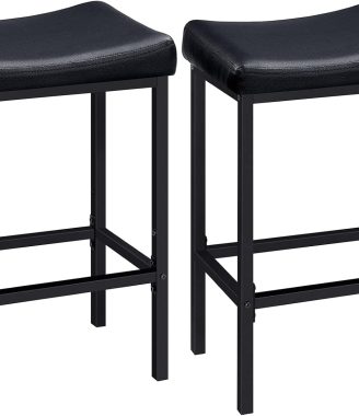 HOOBRO Bar Stools, Set of 2 Bar Chairs, Counter Height Stools, Saddle Barstools with Curved Surface, 24.8 Inches, 2.4" Thick Upholstery, for Kitchen, Dining Room, Cafe Black BB10BY01